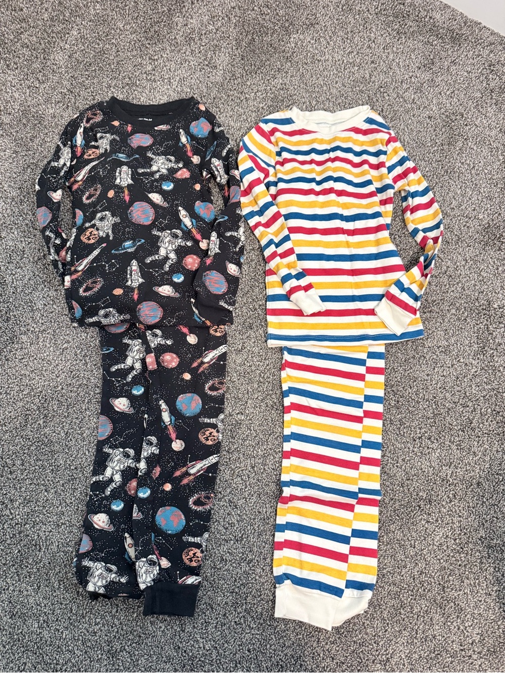 Kids Space-Print and Striped Cotton Pajama Set - Black & Multicolor